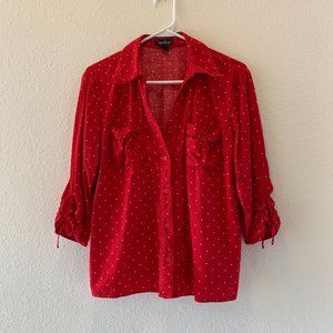 Erika Red Polka Dot Button Up, Medium
